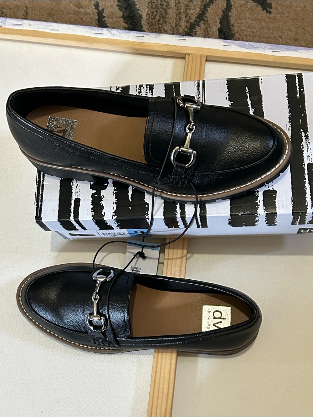 DV by Dolce Vita Black Leather Bit-Trim Loafers